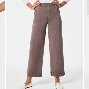SPANX STRETCH TWILL CROPPED PANT BROWN L PETITE NWT